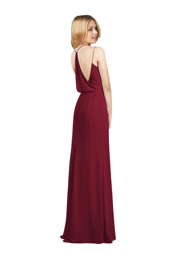 Outlet Bordeaux Trapèze Col V Mousseline Longue Robes demoiselle d'honneur