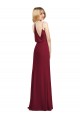 Outlet Bordeaux Trapèze Col V Mousseline Longue Robes demoiselle d'honneur