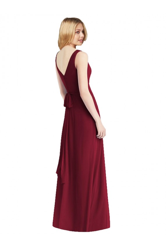 Outlet Bordeaux Trapèze Col V Mousseline Longue Robes demoiselle d'honneur