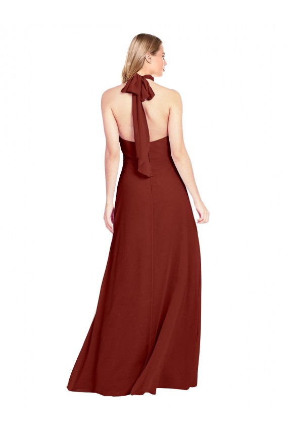 Outlet Bordeaux Trapèze Licou Col Haut Mousseline Longue Robes demoiselle d'honneur / Robes de bal