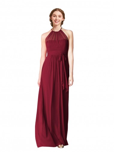 Outlet Bordeaux Trapèze Licou Mousseline Longue Robes demoiselle d'honneur