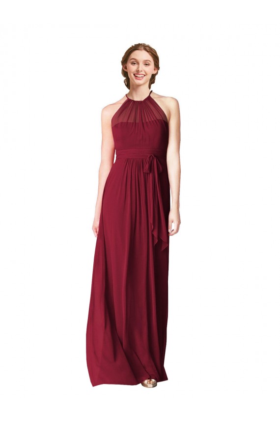 Outlet Bordeaux Trapèze Licou Mousseline Longue Robes demoiselle d'honneur