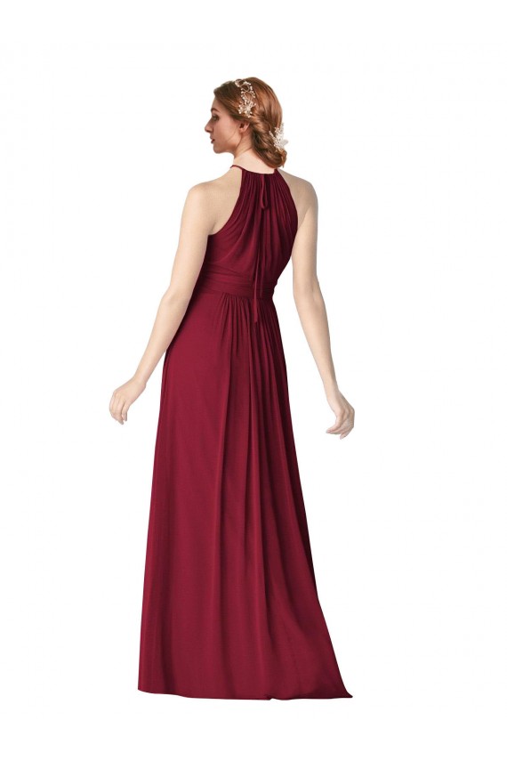 Outlet Bordeaux Trapèze Licou Mousseline Longue Robes demoiselle d'honneur