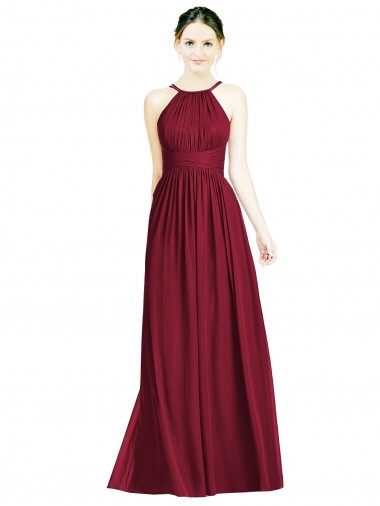 Outlet Bordeaux Trapèze Licou Mousseline Longue Robes demoiselle d'honneur
