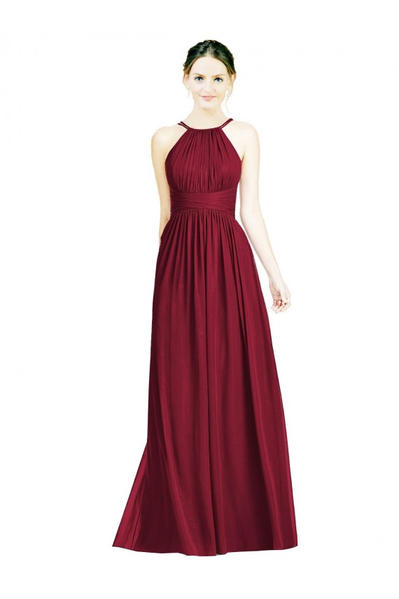 Outlet Bordeaux Trapèze Licou Mousseline Longue Robes demoiselle d'honneur