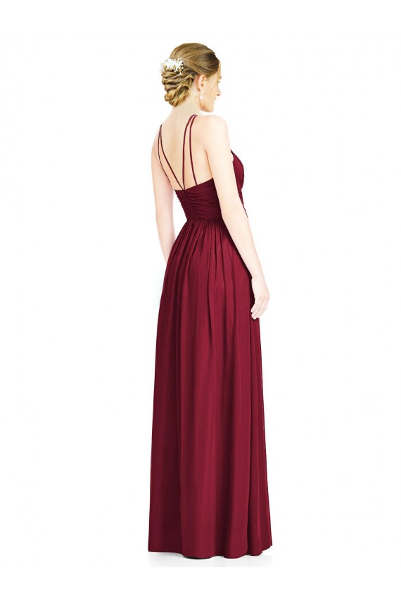 Outlet Bordeaux Trapèze Licou Mousseline Longue Robes demoiselle d'honneur