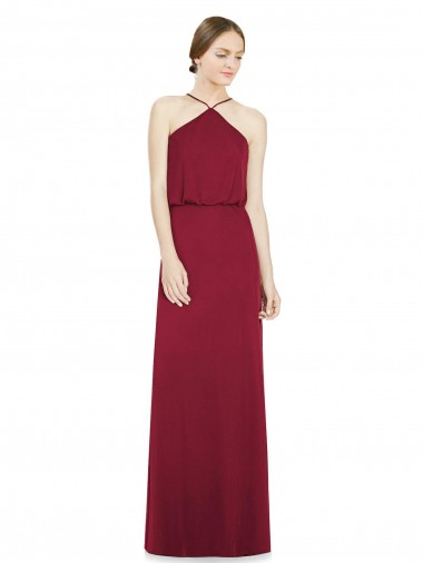 Outlet Bordeaux Trapèze Licou Mousseline Longue Robes demoiselle d'honneur