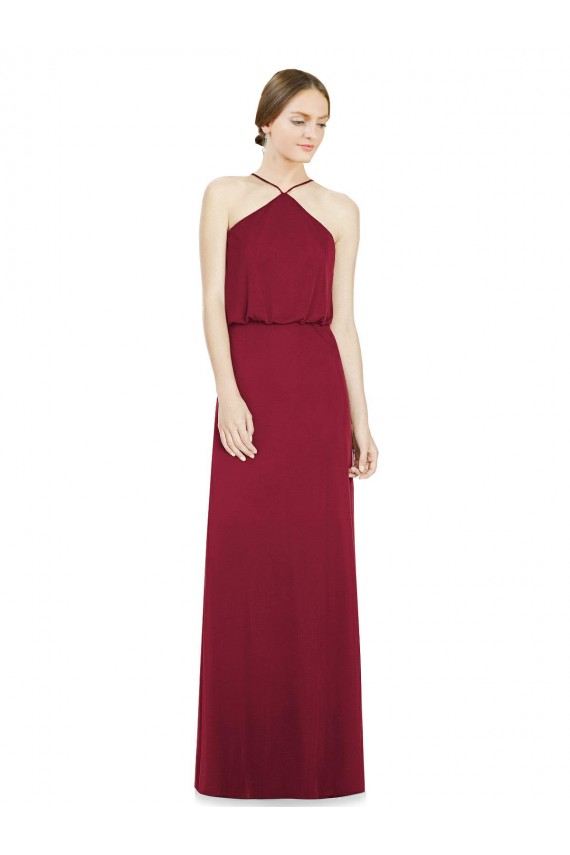 Outlet Bordeaux Trapèze Licou Mousseline Longue Robes demoiselle d'honneur