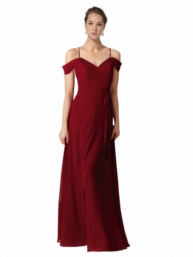 Outlet Bordeaux Trapèze Mousseline Longue Robes demoiselle d'honneur