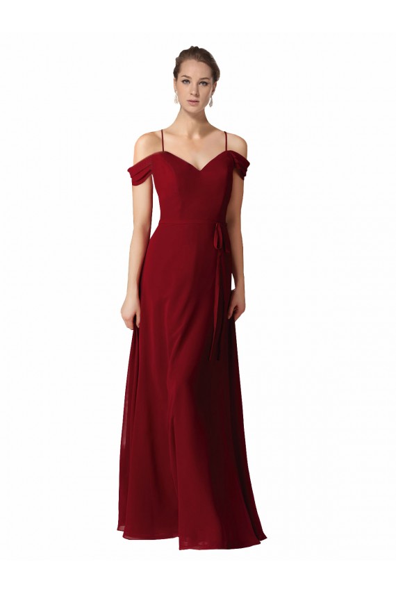 Outlet Bordeaux Trapèze Mousseline Longue Robes demoiselle d'honneur