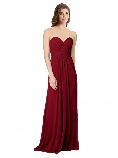 Outlet Bordeaux Trapèze Mousseline Longue Robes demoiselle d'honneur
