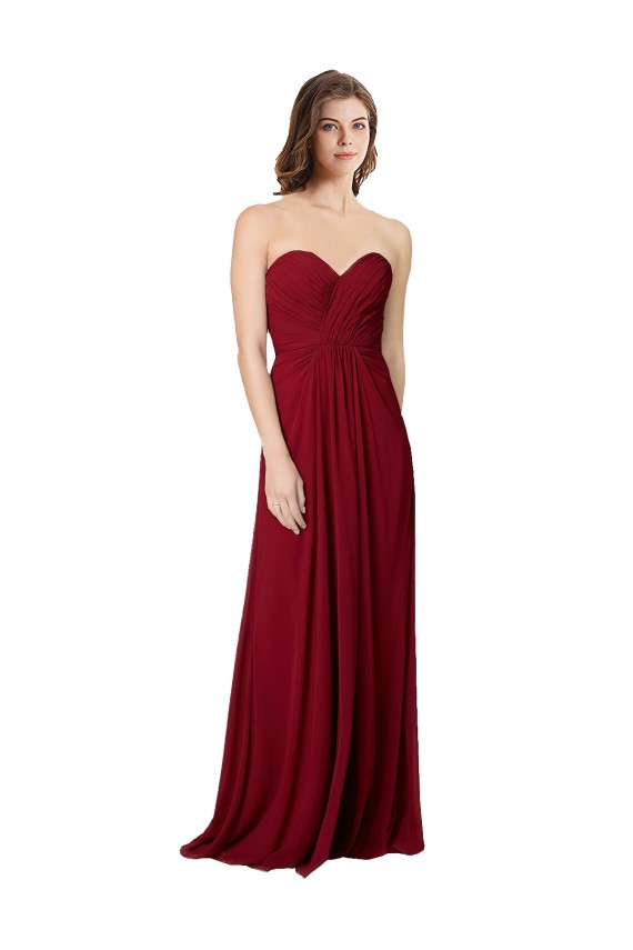 Outlet Bordeaux Trapèze Mousseline Longue Robes demoiselle d'honneur