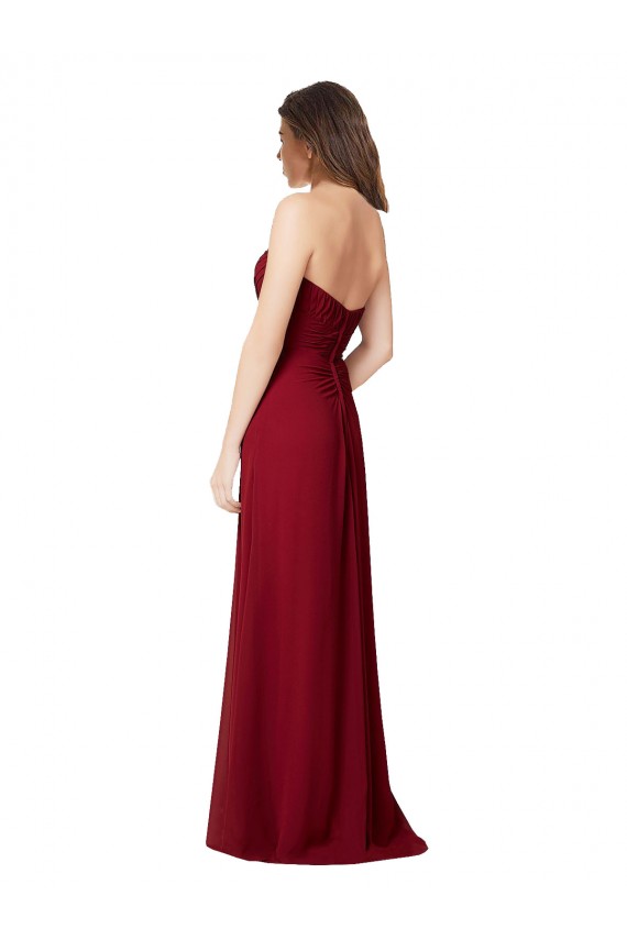 Outlet Bordeaux Trapèze Mousseline Longue Robes demoiselle d'honneur