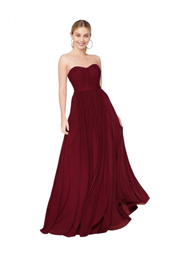 Outlet Bordeaux Trapèze Sans bretelle Mousseline Longue Formelles Robes demoiselle d'honneur / Robes de soirée / Robes de bal