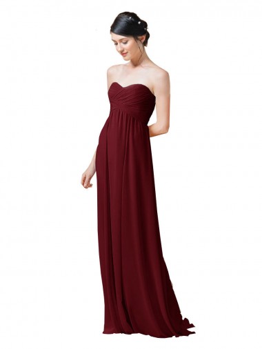 Outlet Bordeaux Trapèze Sans bretelle Mousseline Longue Robes demoiselle d'honneur