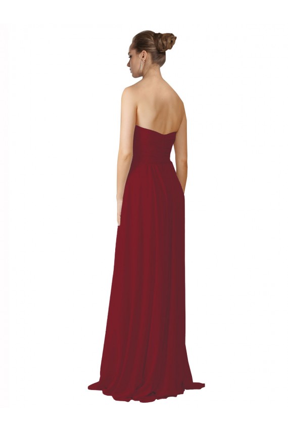 Outlet Bordeaux Trapèze Sans bretelle Mousseline Longue Robes demoiselle d'honneur