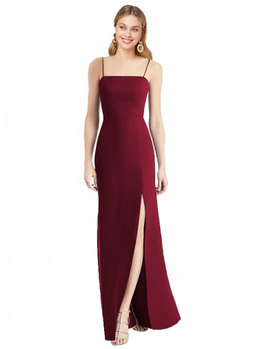 Outlet Bordeaux Trompette Bretelles spaghetti Mousseline Longue Robes demoiselle d'honneur