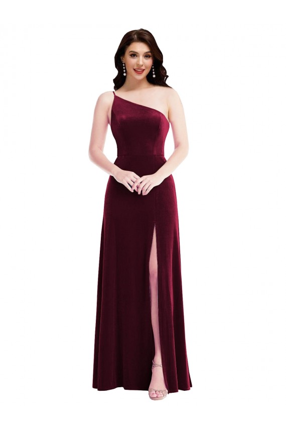 Outlet Bordeaux Trompette Velours Stretch Longue Robes demoiselle d'honneur / Robes de bal
