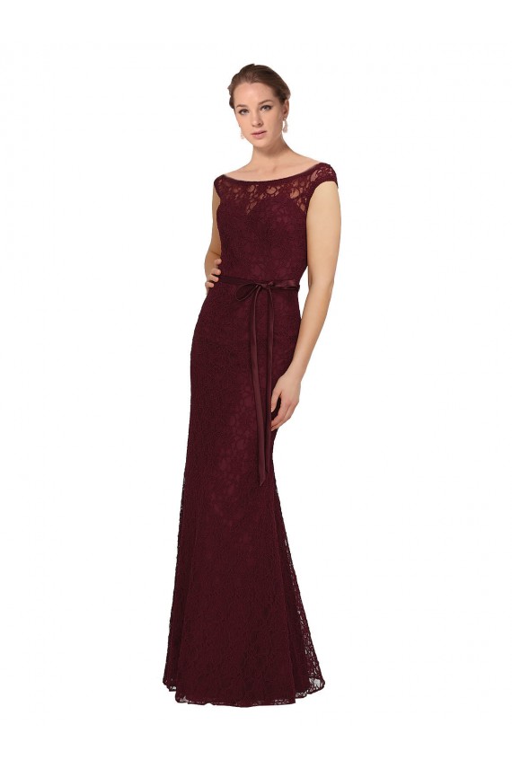 Outlet Bordeaux foncé Fourreau Bateau Mousseline Longue Robes demoiselle d'honneur