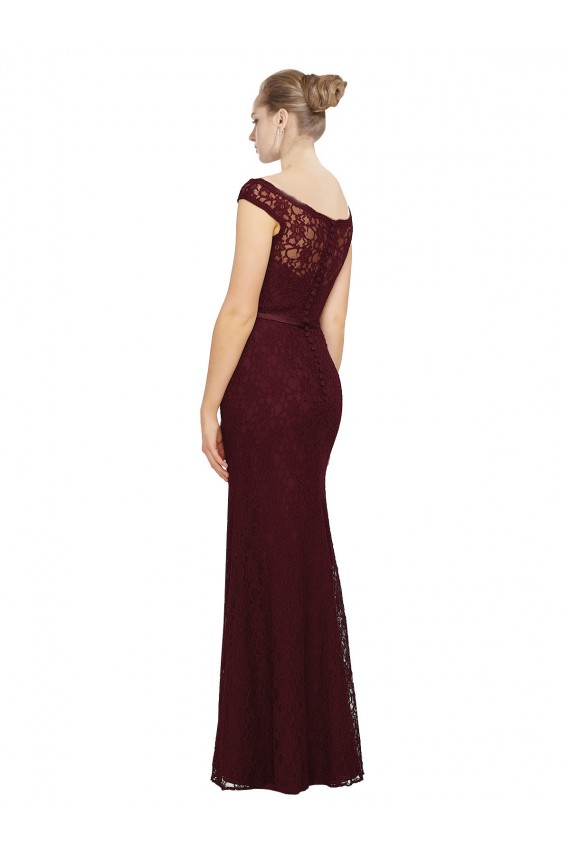 Outlet Bordeaux foncé Fourreau Bateau Mousseline Longue Robes demoiselle d'honneur