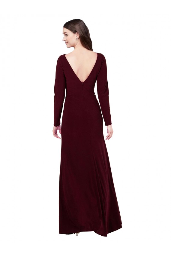 Outlet Bordeaux foncé Fourreau Col V Spandex Longue Robes demoiselle d'honneur / Robes de bal