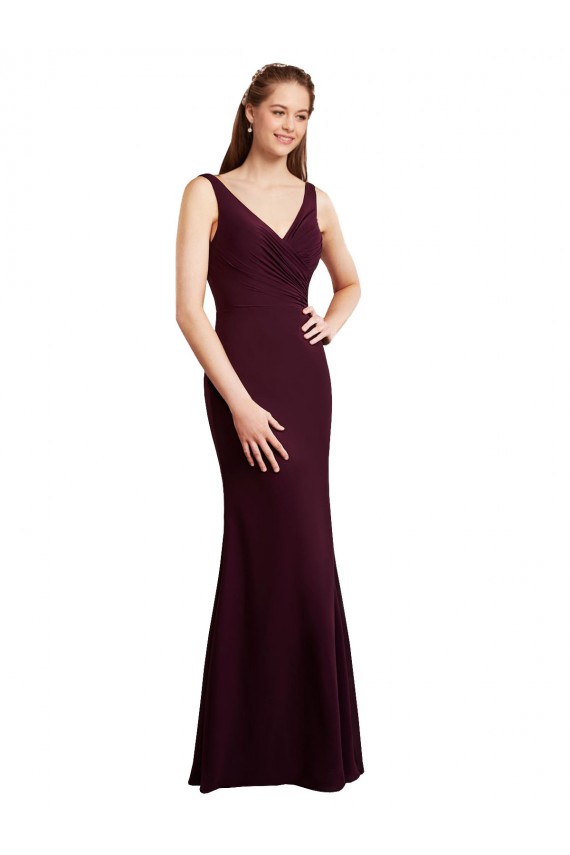 Outlet Bordeaux foncé Sirène Col V Mousseline Longue Robes demoiselle d'honneur