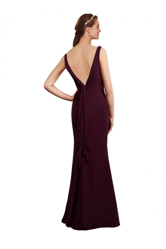 Outlet Bordeaux foncé Sirène Col V Mousseline Longue Robes demoiselle d'honneur