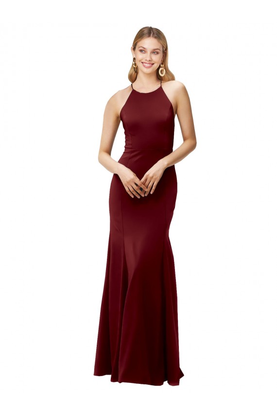 Outlet Bordeaux foncé Sirène Licou Col Haut Crêpe Stretch Longue Formelles Robes demoiselle d'honneur / Robes de soirée / Robes de bal