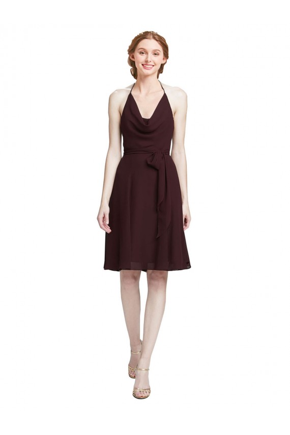 Outlet Bordeaux foncé Trapèze Bretelles spaghetti Mousseline Courte Robes demoiselle d'honneur / Robes de cocktail