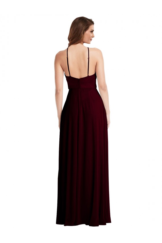Outlet Bordeaux foncé Trapèze Bretelles spaghetti Mousseline Longue Robes demoiselle d'honneur