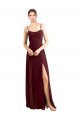 Outlet Bordeaux foncé Trapèze Bretelles spaghetti Scoop Mousseline Longue Robes demoiselle d'honneur