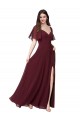 Outlet Bordeaux foncé Trapèze Mousseline Longue Robes demoiselle d'honneur