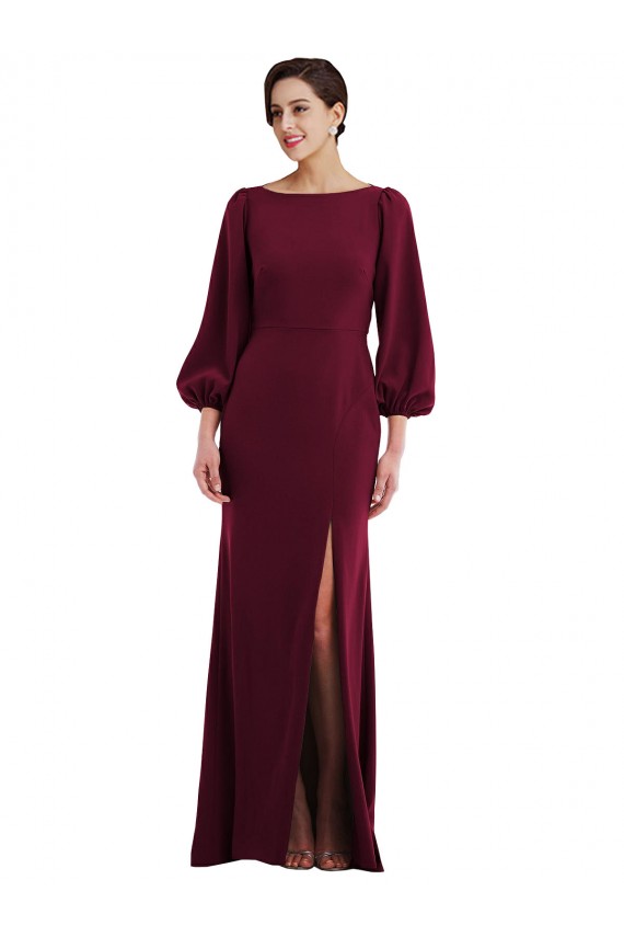 Outlet Bordeaux foncé Trompette Bateau Crêpe Stretch Longue Formelles Robes demoiselle d'honneur / Robes de soirée / Robes de bal