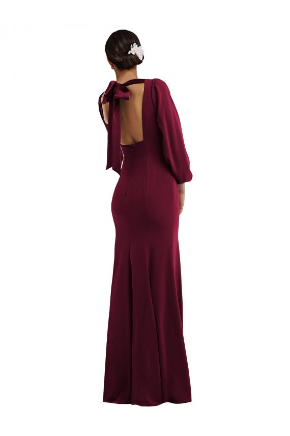 Outlet Bordeaux foncé Trompette Bateau Crêpe Stretch Longue Formelles Robes demoiselle d'honneur / Robes de soirée / Robes de bal