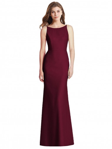 Outlet Bordeaux foncé Trompette Bateau Crêpe Stretch Longue Robes demoiselle d'honneur