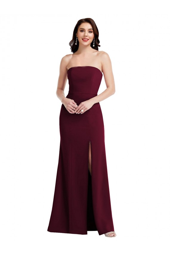 Outlet Bordeaux foncé Trompette Sans bretelle Crêpe Stretch Longue Robes demoiselle d'honneur / Robes de bal