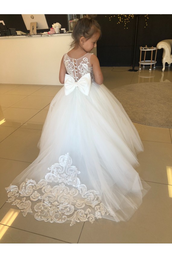 Outlet Champagne Princesse Tulle Dentelle Longue Robes de demoiselle d'honneur - fillette