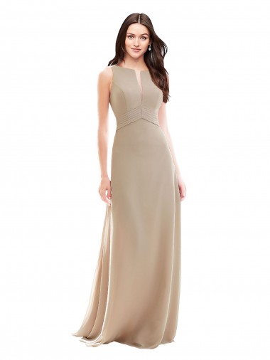 Outlet Champagne Trapèze Col Haut Mousseline Longue Robes demoiselle d'honneur