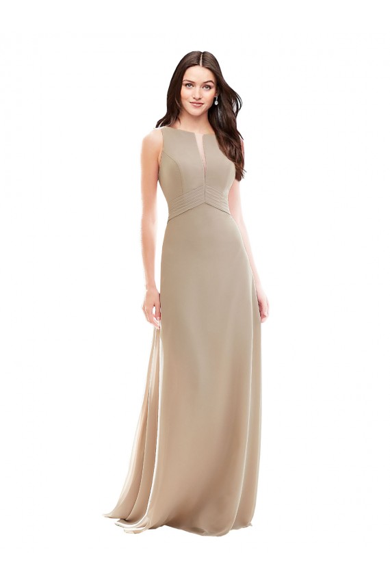 Outlet Champagne Trapèze Col Haut Mousseline Longue Robes demoiselle d'honneur