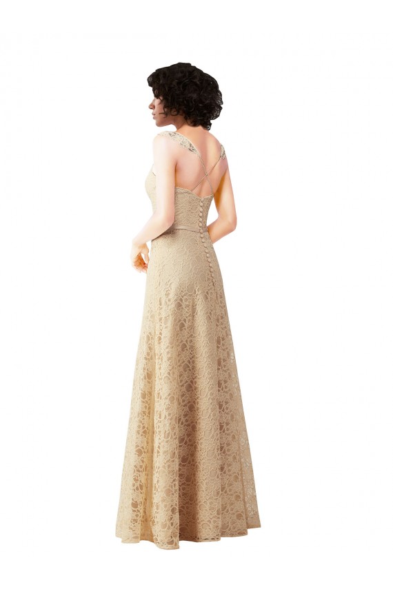Outlet Champagne Trapèze Dentelle Longue Robes demoiselle d'honneur