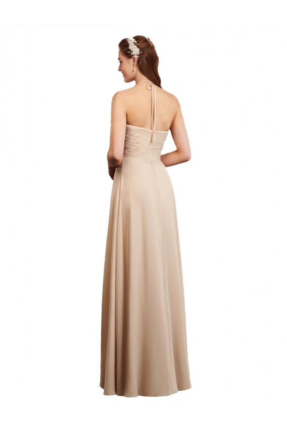 Outlet Champagne Trapèze Licou Mousseline Longue Robes demoiselle d'honneur