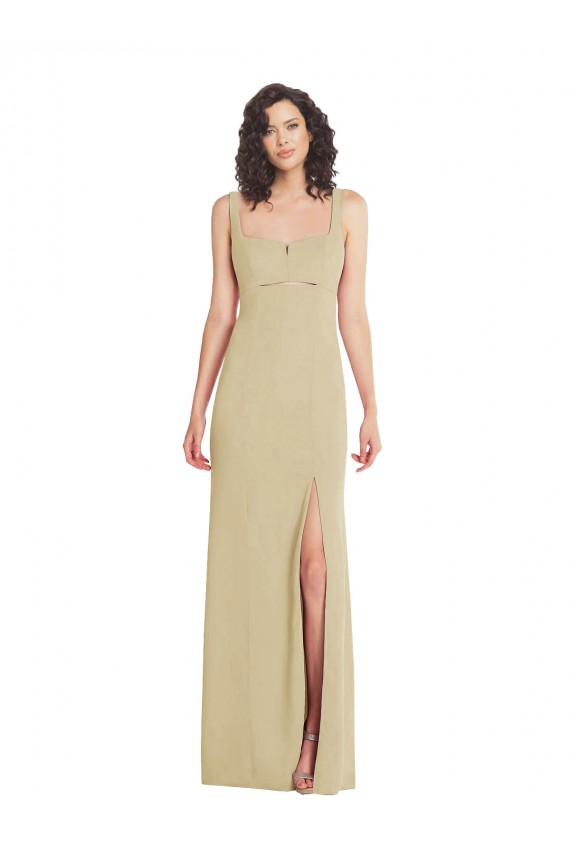 Outlet Champagne Trompette Col Carré Crêpe Stretch Longue Formelles Robes demoiselle d'honneur / Robes de soirée / Robes de bal