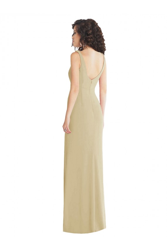 Outlet Champagne Trompette Col Carré Crêpe Stretch Longue Formelles Robes demoiselle d'honneur / Robes de soirée / Robes de bal