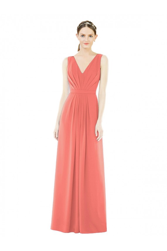 Outlet Corail Trapèze Col V Mousseline Longue Robes demoiselle d'honneur