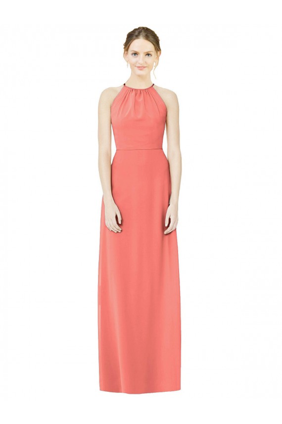 Outlet Corail Trapèze Licou Mousseline Longue Robes demoiselle d'honneur