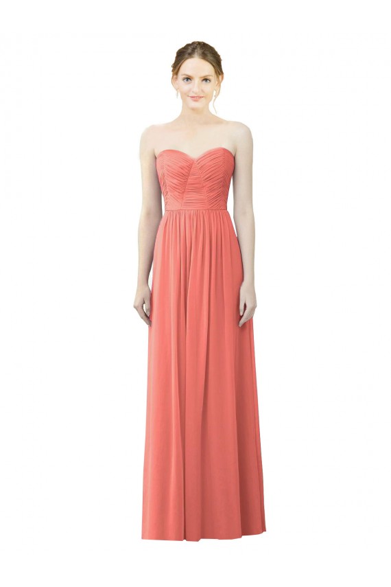 Outlet Corail Trapèze Sans bretelle Mousseline Longue Robes demoiselle d'honneur