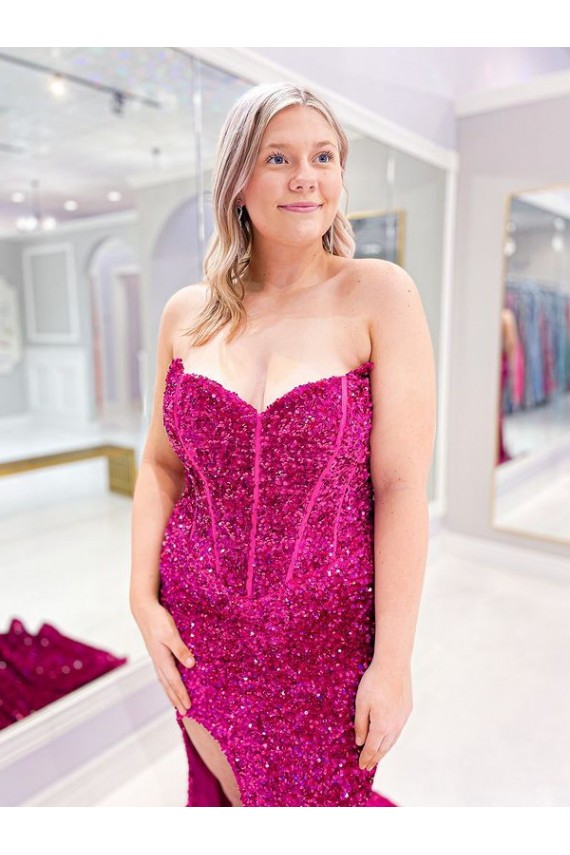 Outlet Couleur affichée Fourreau Balayage train Paillettes Velours Longue Robes de bal