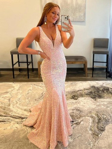 Outlet Couleur affichée Fourreau Col V Balayage train Paillettes Velours Longue Robes de bal