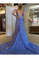 Outlet Couleur affichée Trapèze Col V Traîne moyenne Paillettes Velours Longue Robes de bal