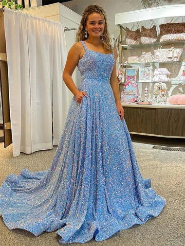 Outlet Couleur affichée Trapèze Scoop Traîne moyenne Paillettes Velours Longue Robes de bal